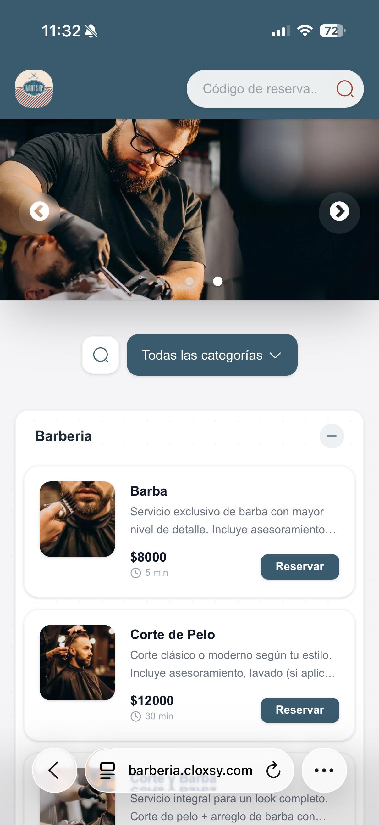 Paso 1 — Elegís el servicio en el sistema de reservas Cloxsy