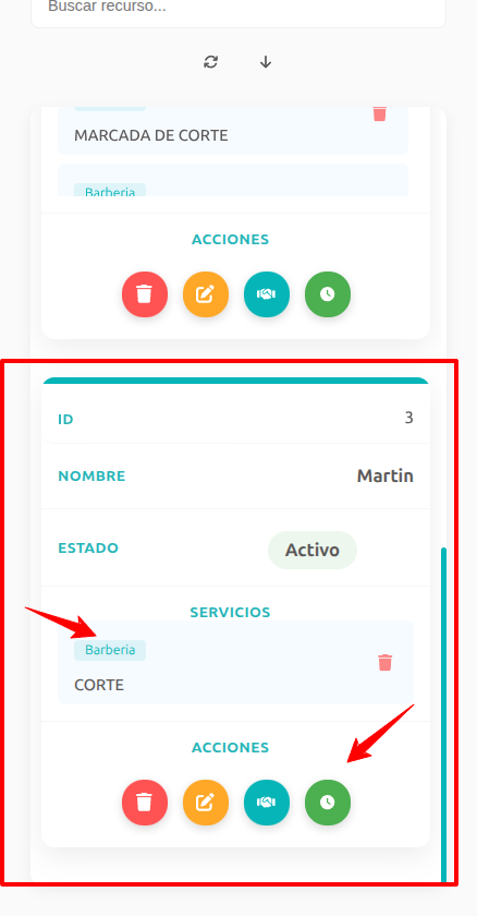 Vista móvil de recursos en tarjetas
