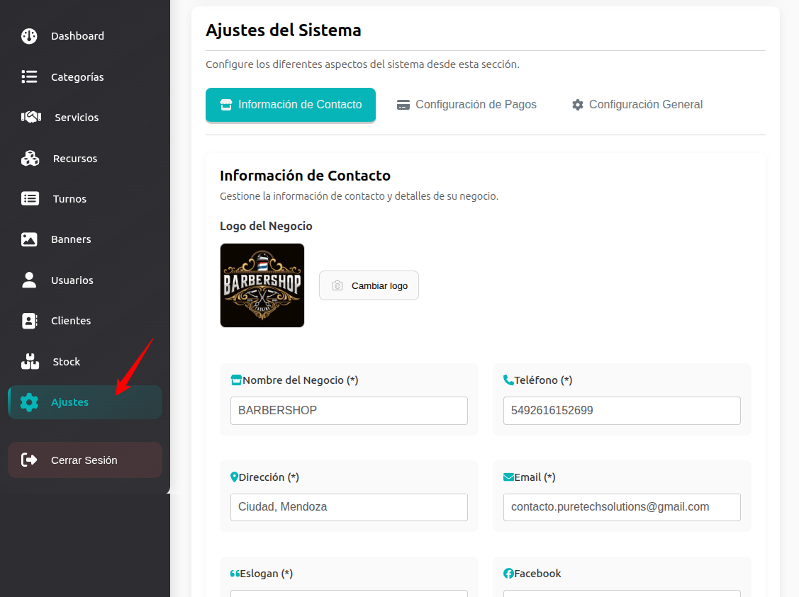 Configuración de información de contacto
