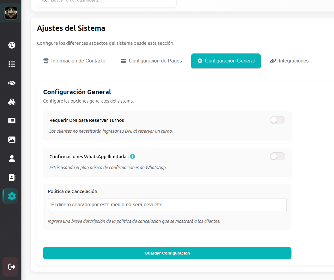 Configuración general del sistema