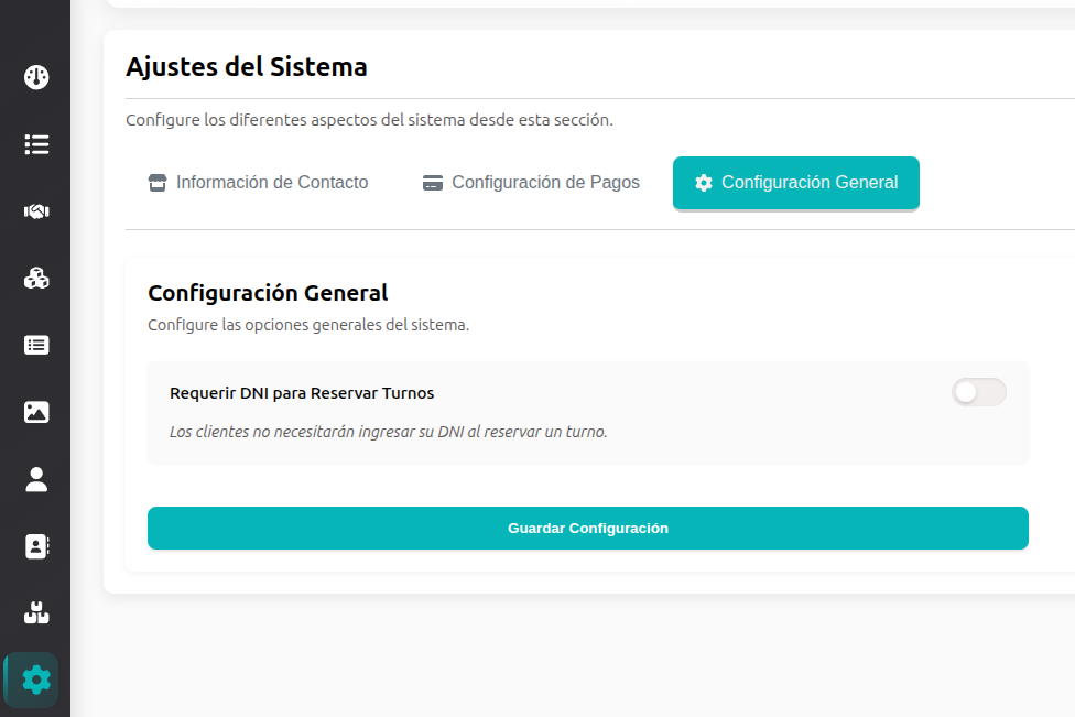 Configuración general del sistema