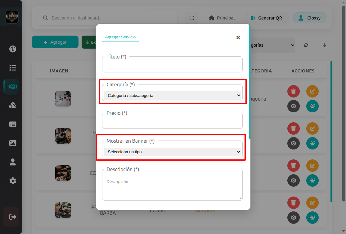 Configurar datos del servicio